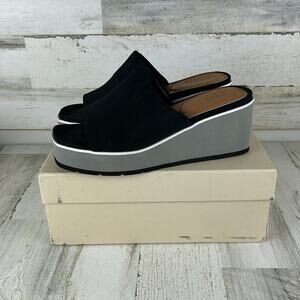 NYDJ womens 8.5 Rysa Black Canvas Platform Wedge Sandals Gray fabric slip on